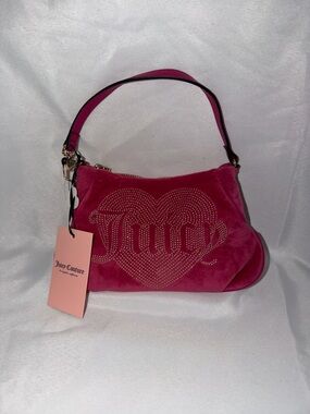 Juicy Couture Pink Velvet Rhinestone Heart Shoulder Bag